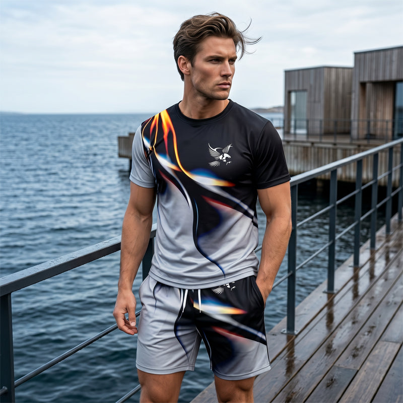 đ„ Trendigt herrset med abstrakt design âš Luftig T-shirt & bekvĂ€ma shorts för sommarens alla dagar đż