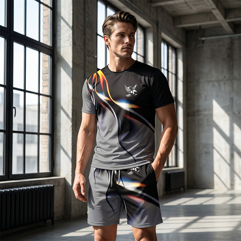 đ„ Trendigt herrset med abstrakt design âš Luftig T-shirt & bekvĂ€ma shorts för sommarens alla dagar đż