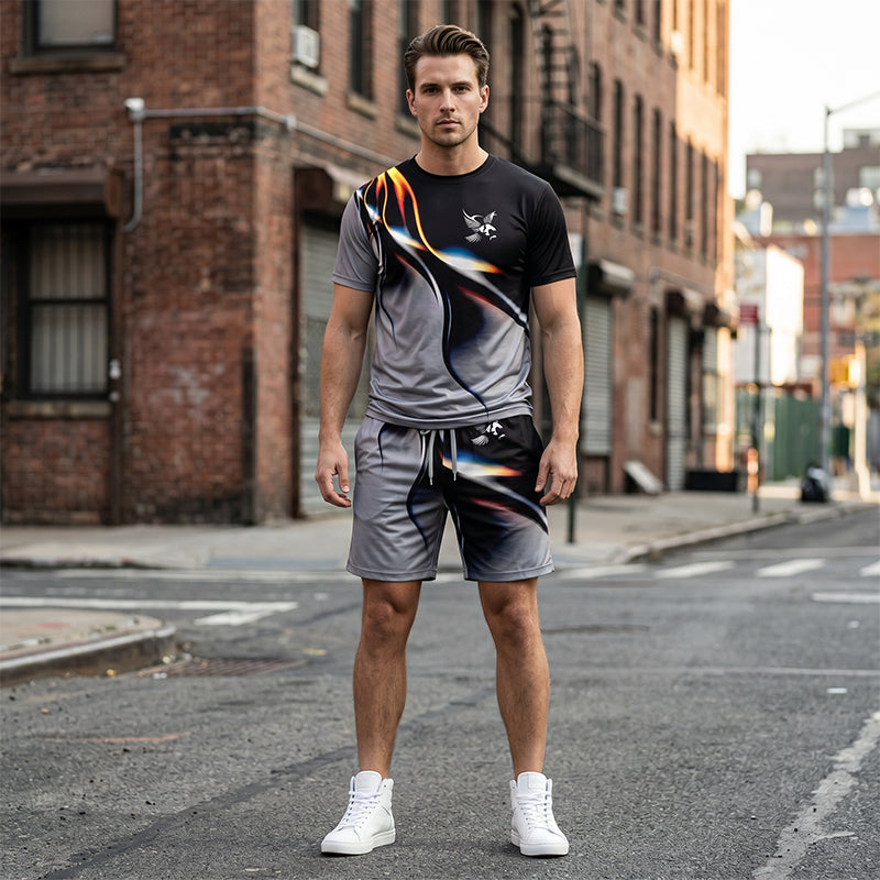 đ„ Trendigt herrset med abstrakt design âš Luftig T-shirt & bekvĂ€ma shorts för sommarens alla dagar đż