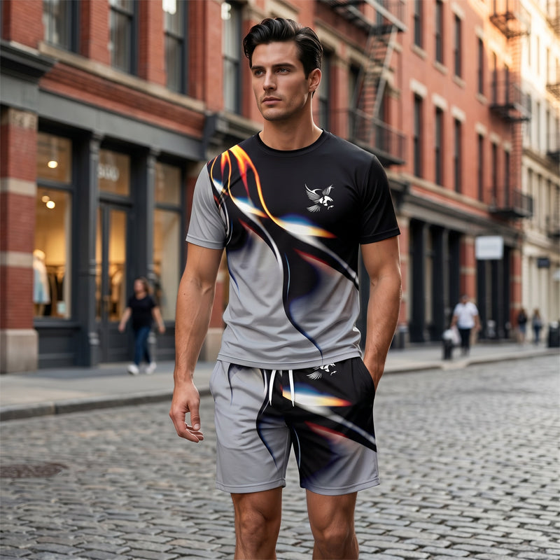 đ„ Trendigt herrset med abstrakt design âš Luftig T-shirt & bekvĂ€ma shorts för sommarens alla dagar đż