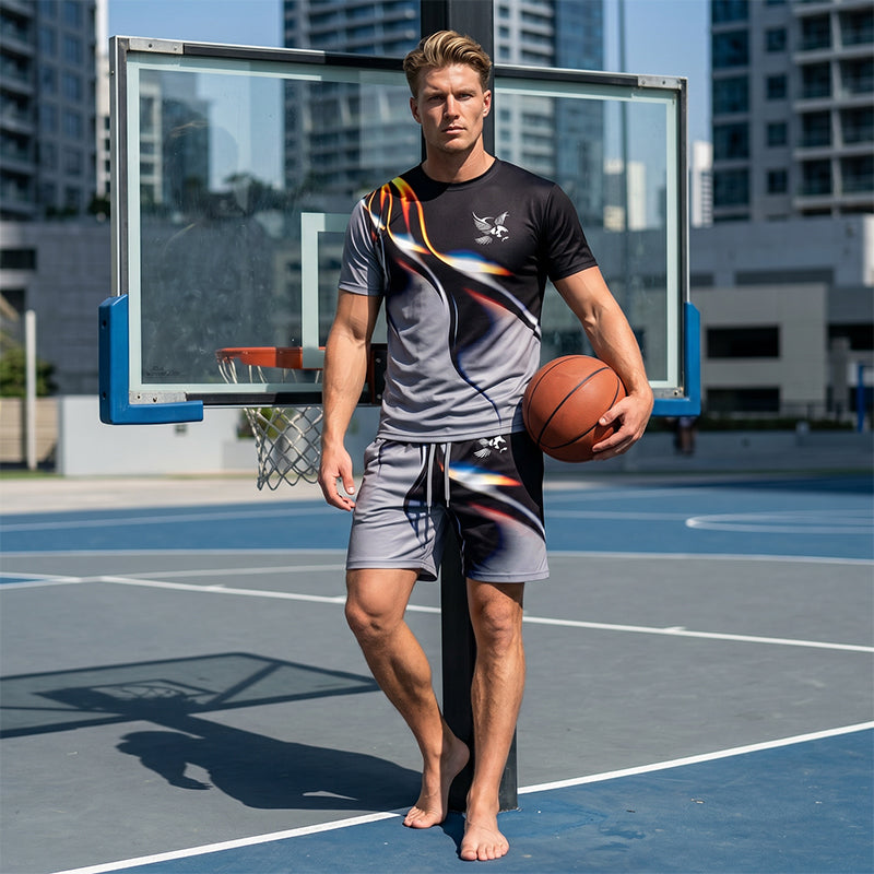 đ„ Trendigt herrset med abstrakt design âš Luftig T-shirt & bekvĂ€ma shorts för sommarens alla dagar đż