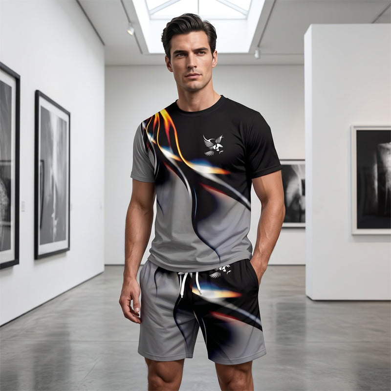 đ„ Trendigt herrset med abstrakt design âš Luftig T-shirt & bekvĂ€ma shorts för sommarens alla dagar đż