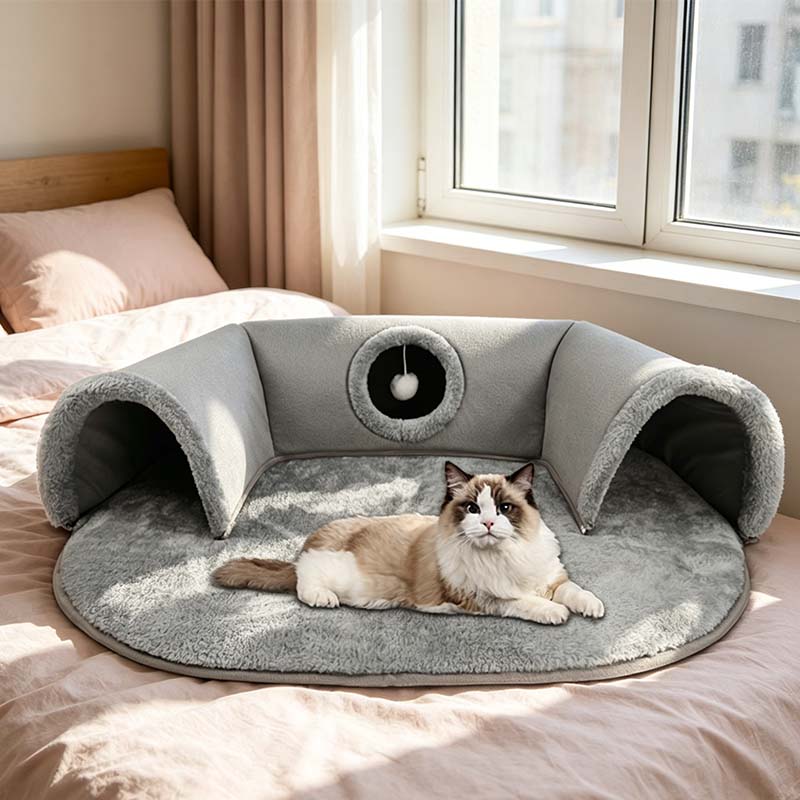 đ± Plysch KattbĂ€dd med Tunnel đ€ïž | 2-i-1 Katthus