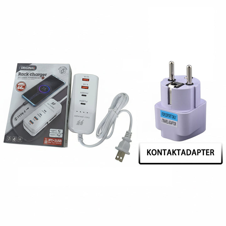 Multifunktionellt snabbladdningsuttag - 2PD + 2USB