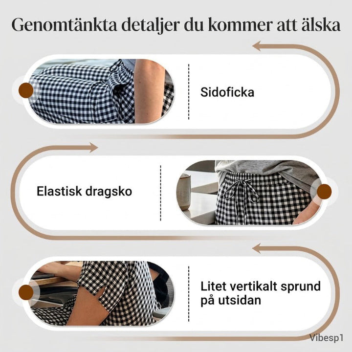 👖🌸 Rutiga capribyxor i bomull-linne med dragsko
