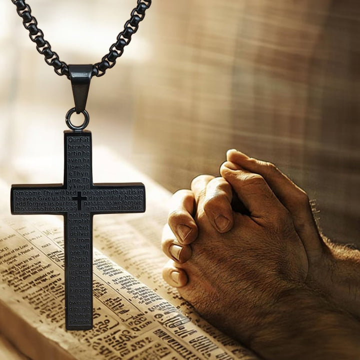 🎉KÖP 1, FÅ 1 GRATIS✝️ "Herrens bön"-halsband med klottrat kors