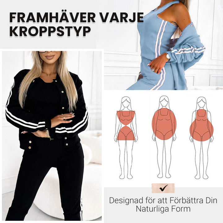Tredelat set med basebolljacka och byxor för kvinnor