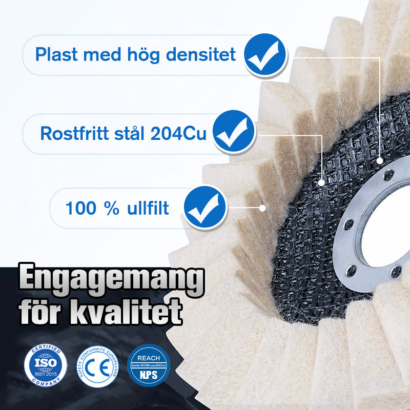 ✨ KÖP 1, FÅ 1 GRATIS ! 🔥 Polerskiva med Flik av Ullfilt – Enkel att Använda, Skonsam mot Ytor & Professionellt Resultat