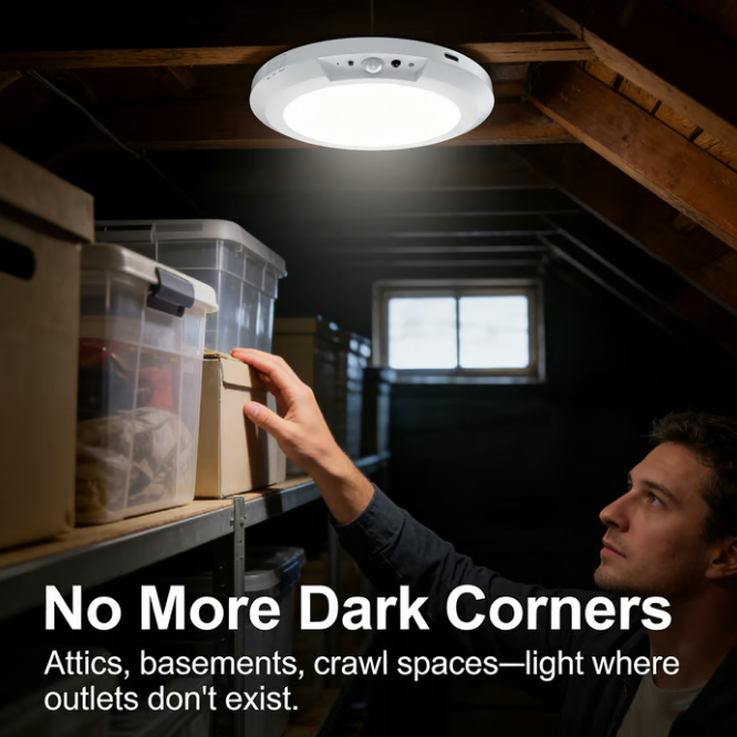 💡Uppladdningsbar Rörelsesensor Taklampa med Fjärrkontroll - Magnetisk Trådlös Taklampa Batteridrivna