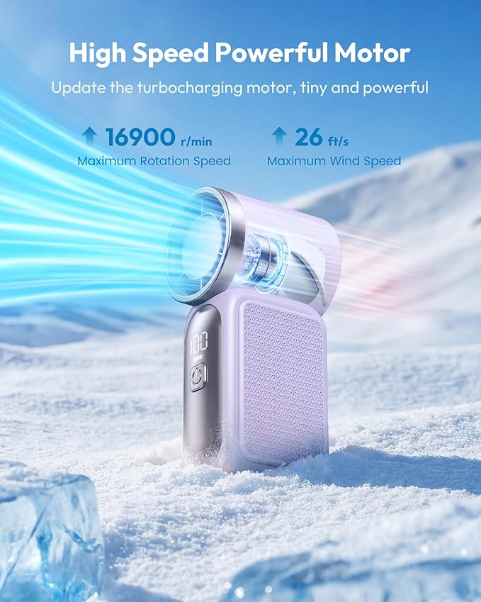 Minihårdfläkt med LED-display –👍Fläkt i fickformat med 5 hastigheter och turbofunktion.✨USB-uppladdningsbar, snabb kylning för resor och sminkning. Perfekt  present.  Bärbar kylning
