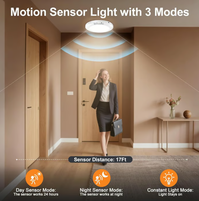 💡Uppladdningsbar Rörelsesensor Taklampa med Fjärrkontroll - Magnetisk Trådlös Taklampa Batteridrivna