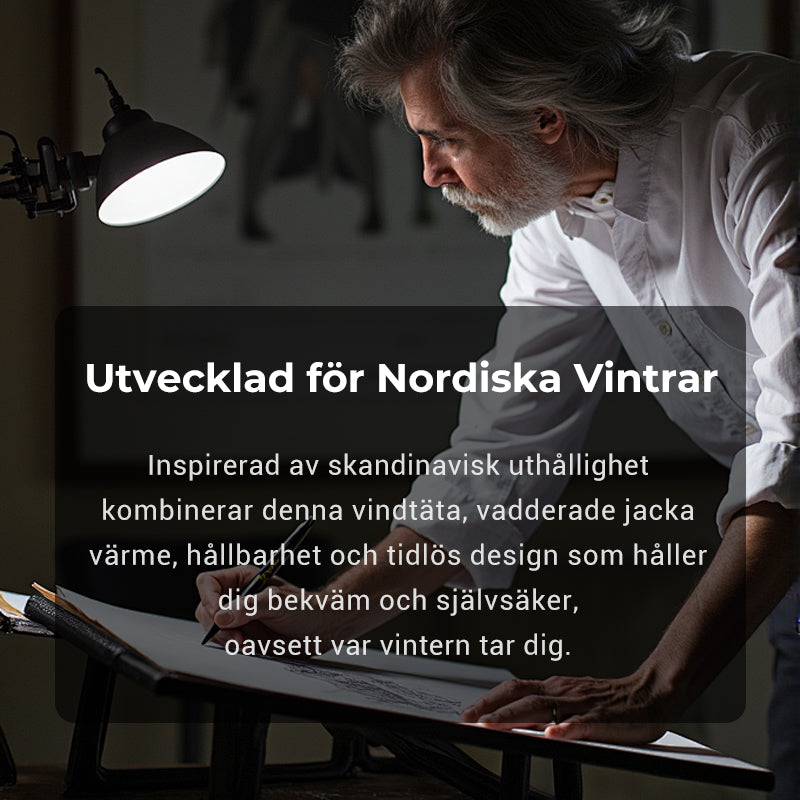 Vindtät, vadderad jacka med huva för herrar
