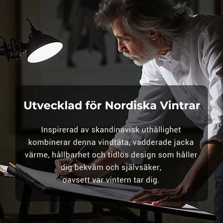 Vindtät, vadderad jacka med huva för herrar