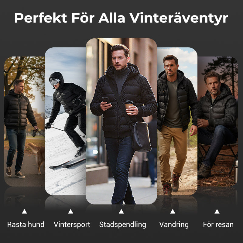 Vindtät, vadderad jacka med huva för herrar
