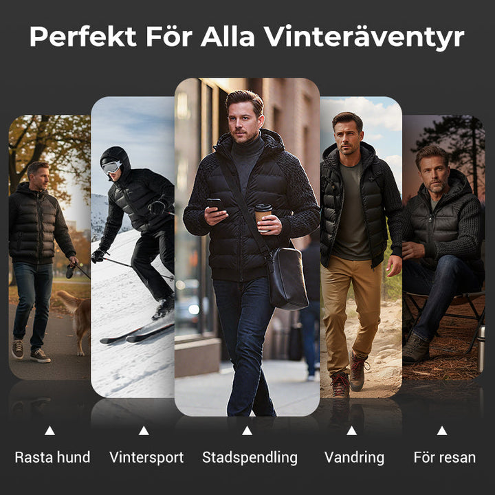Vindtät, vadderad jacka med huva för herrar