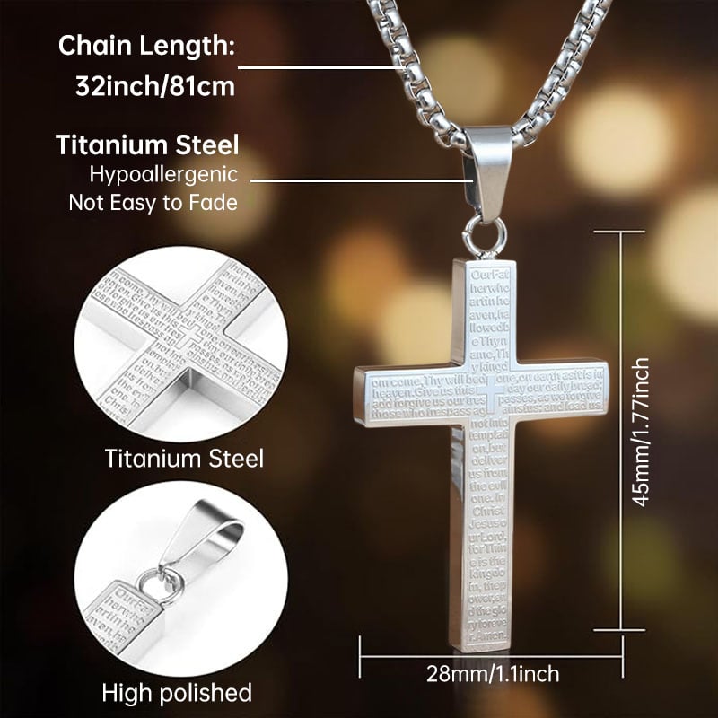 🎉KÖP 1, FÅ 1 GRATIS✝️ "Herrens bön"-halsband med klottrat kors