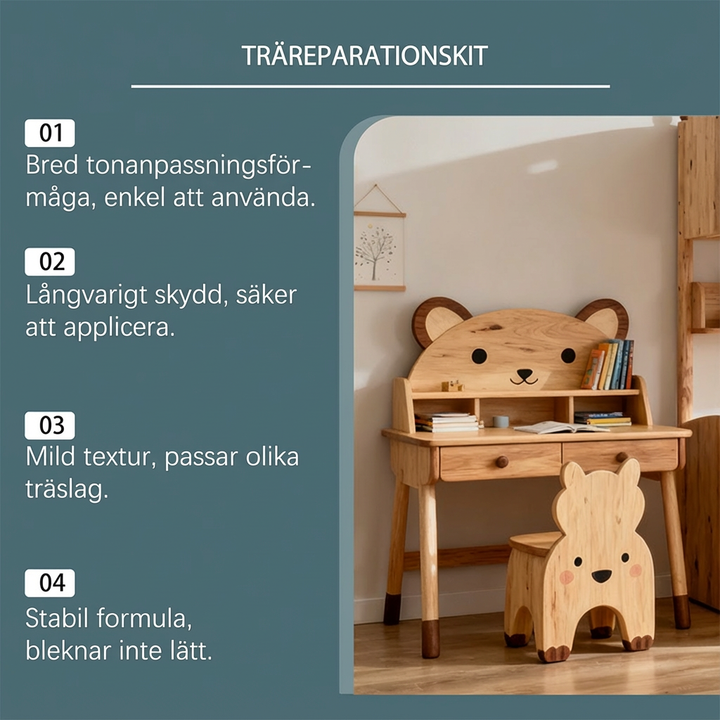Tvåfärgad reparations och vårdspray för trägolv
