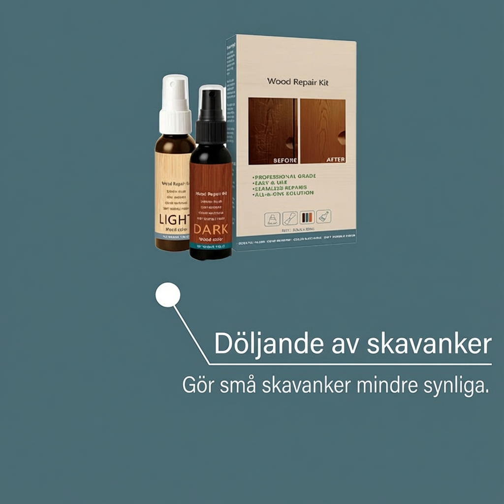Tvåfärgad reparations och vårdspray för trägolv