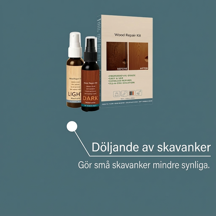 Tvåfärgad reparations och vårdspray för trägolv