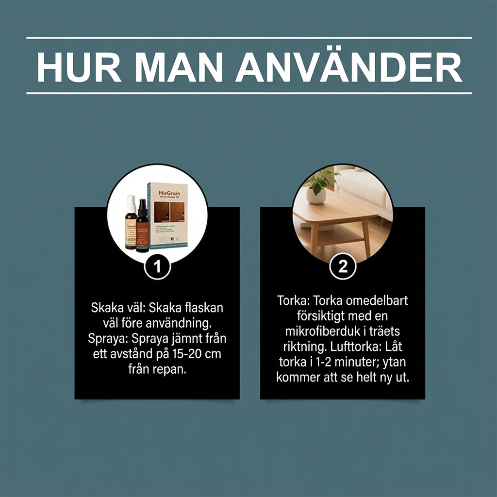 Tvåfärgad reparations och vårdspray för trägolv