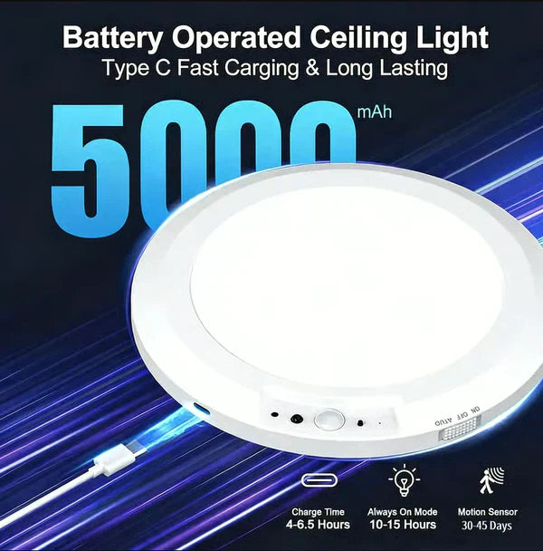💡Uppladdningsbar Rörelsesensor Taklampa med Fjärrkontroll - Magnetisk Trådlös Taklampa Batteridrivna