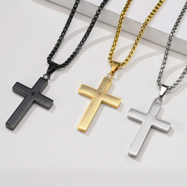 🎉KÖP 1, FÅ 1 GRATIS✝️ "Herrens bön"-halsband med klottrat kors