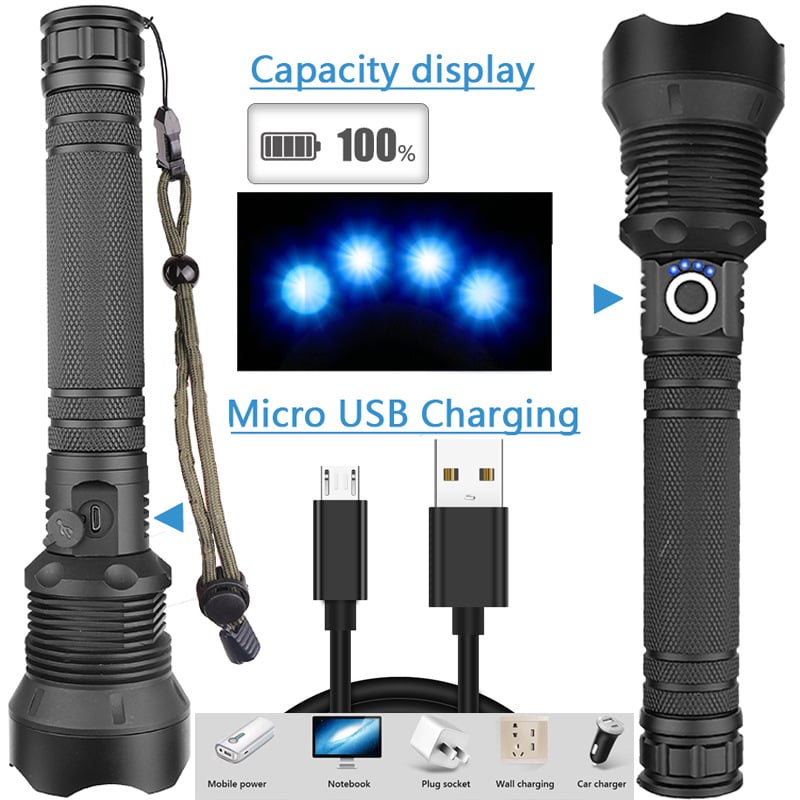 🔥LED-uppladdningsbar ficklampa 90000 höga lumen