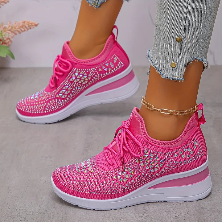🔥Sista dagen-kampanj 50 % RABATT – Casual dammode, andningsbara korrigering sneakers med strassdekoration