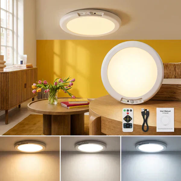 💡Uppladdningsbar Rörelsesensor Taklampa med Fjärrkontroll - Magnetisk Trådlös Taklampa Batteridrivna