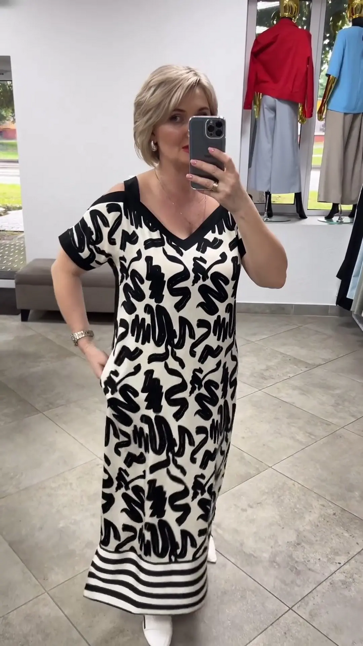 Nya sommarklänningar - Off-Shoulder V-Neck Fashionable Breathable Dress