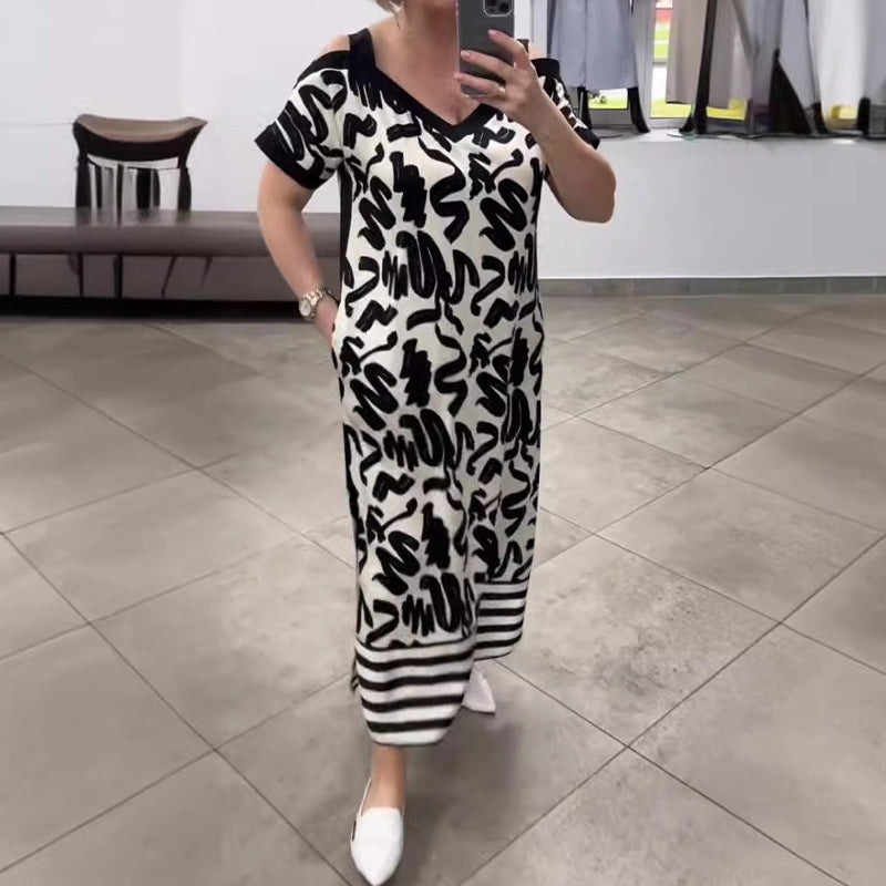Nya sommarklänningar - Off-Shoulder V-Neck Fashionable Breathable Dress