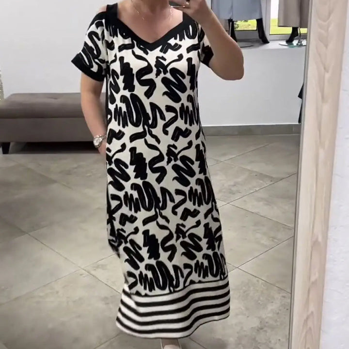 Nya sommarklänningar - Off-Shoulder V-Neck Fashionable Breathable Dress