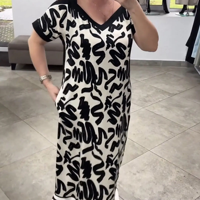 Nya sommarklänningar - Off-Shoulder V-Neck Fashionable Breathable Dress
