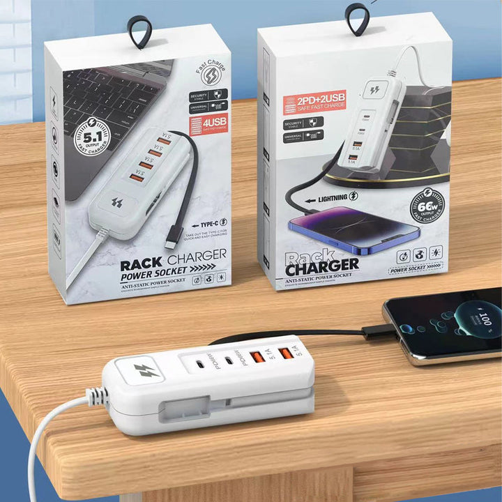 Multifunktionellt snabbladdningsuttag - 2PD + 2USB