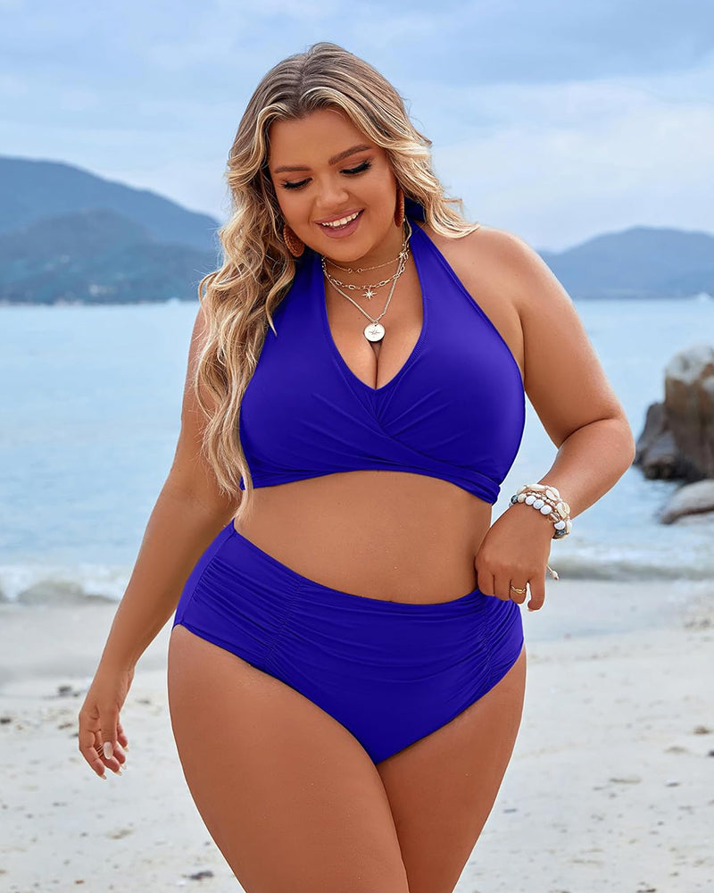 👙Magstödjande baddräkter med blygsam hög midja bikiniset