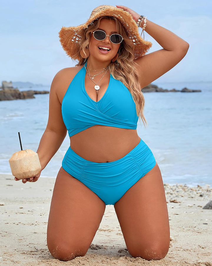 👙Magstödjande baddräkter med blygsam hög midja bikiniset