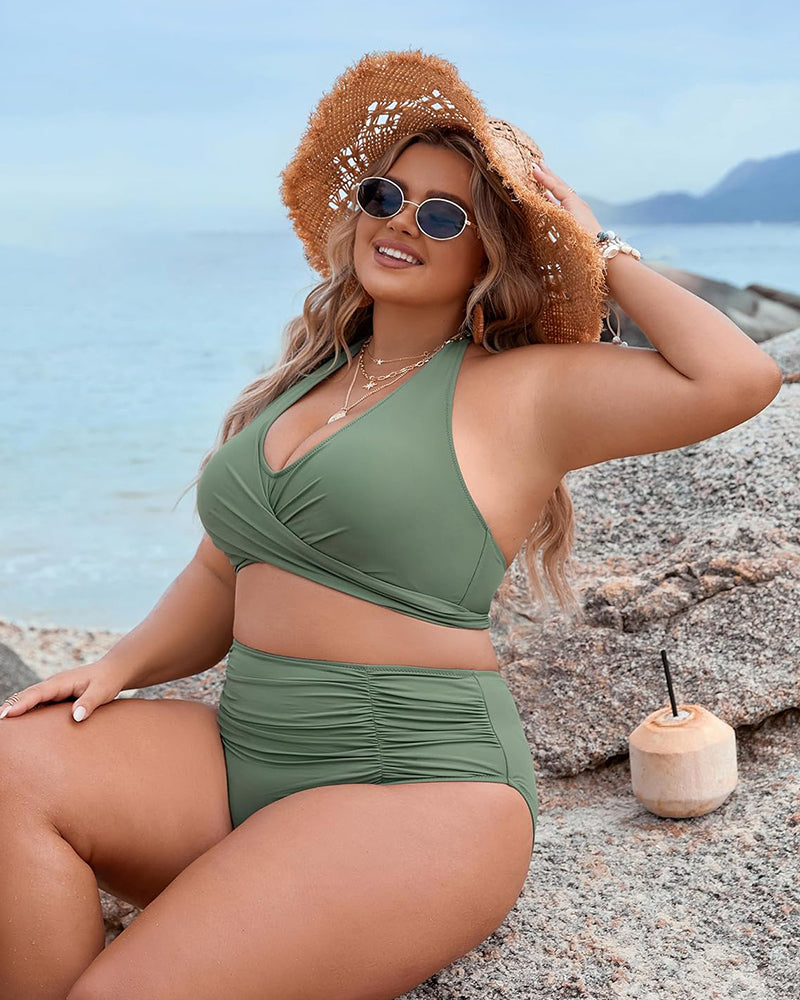 👙Magstödjande baddräkter med blygsam hög midja bikiniset