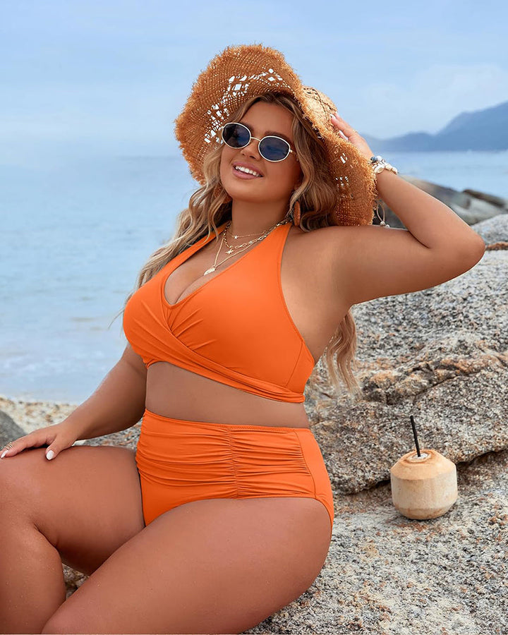 👙Magstödjande baddräkter med blygsam hög midja bikiniset