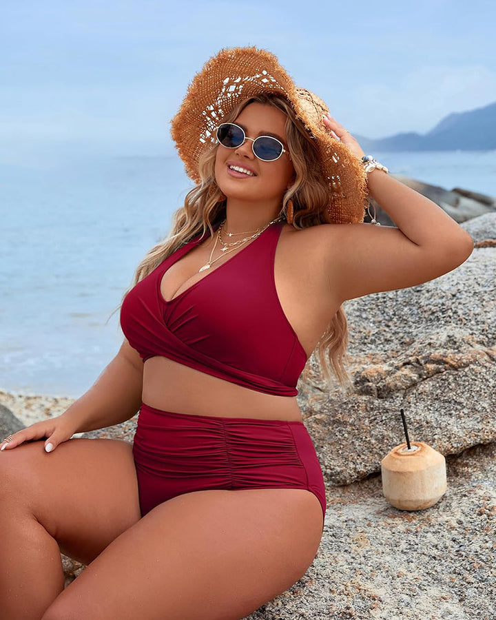 👙Magstödjande baddräkter med blygsam hög midja bikiniset