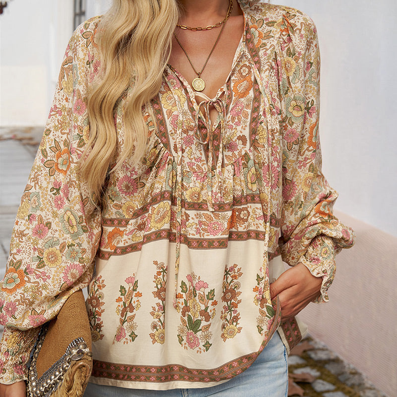 💖Sista dagens försäljning. 50 % rabatt.💖Dammodetydig tryckt v-halsad langärmad skjorta