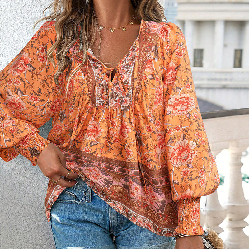💖Sista dagens försäljning. 50 % rabatt.💖Dammodetydig tryckt v-halsad langärmad skjorta