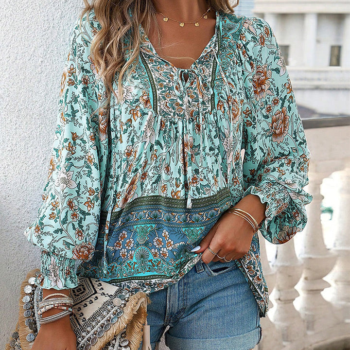 💖Sista dagens försäljning. 50 % rabatt.💖Dammodetydig tryckt v-halsad langärmad skjorta