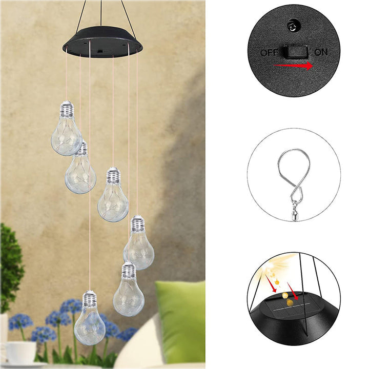 Färgglada LED-solcellsdrivna vindspel med glödlampa