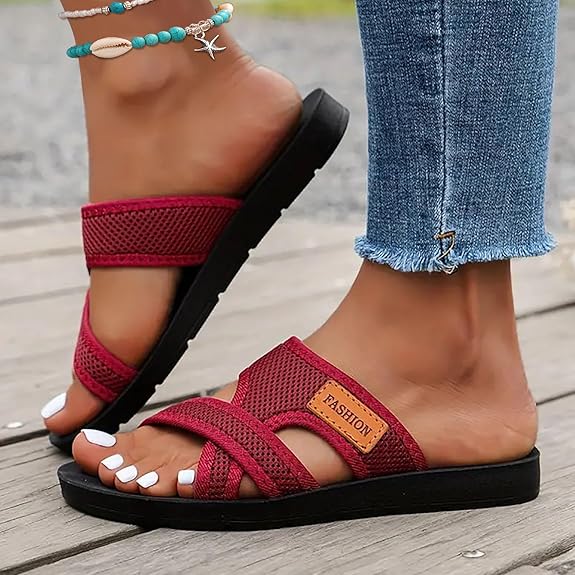 Breda fötter Bekväma öppen tå platta sandaler