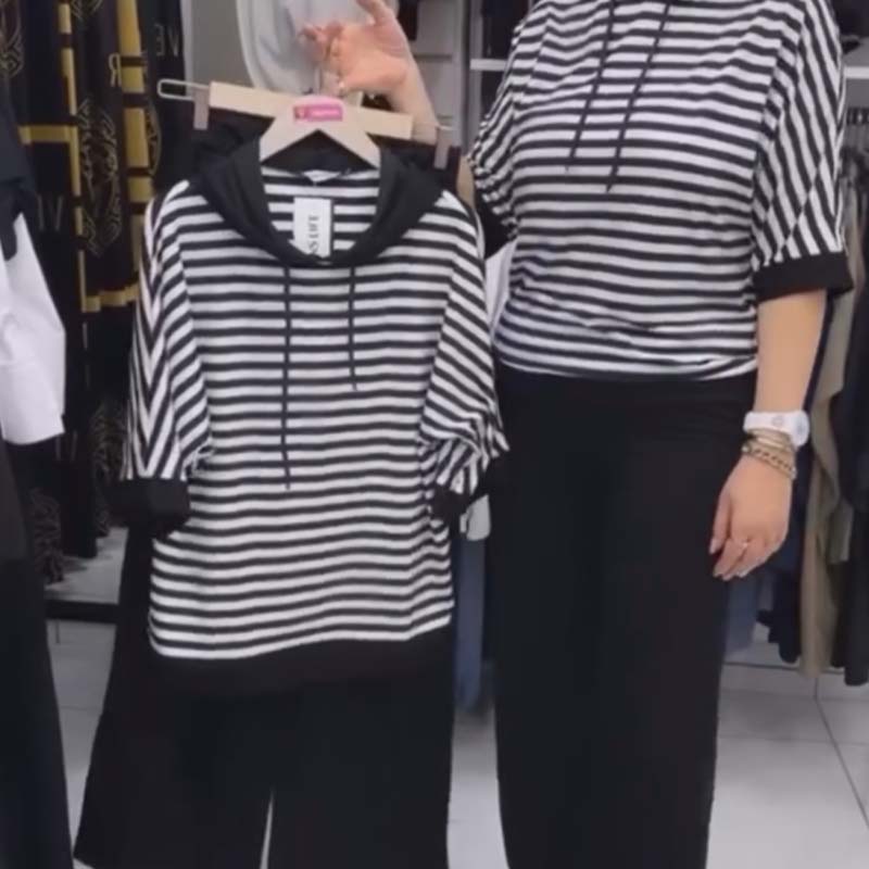 💕Limiterad försäljning 50% rabatt💕Randig topp och enfärgade byxor för kvinno