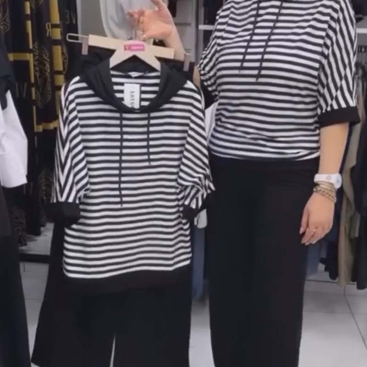💕Limiterad försäljning 50% rabatt💕Randig topp och enfärgade byxor för kvinno