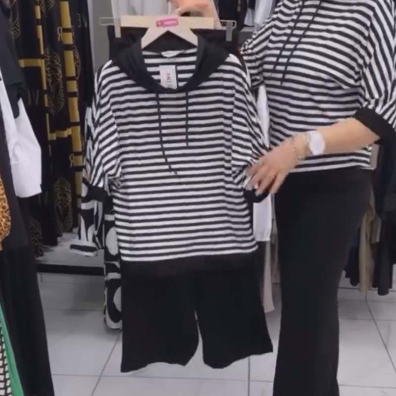 💕Limiterad försäljning 50% rabatt💕Randig topp och enfärgade byxor för kvinno