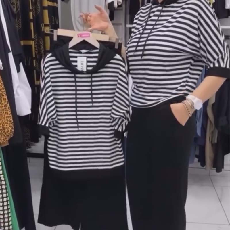 💕Limiterad försäljning 50% rabatt💕Randig topp och enfärgade byxor för kvinno