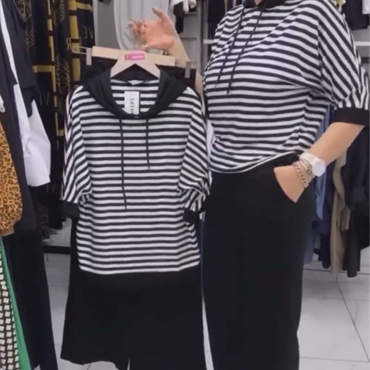 💕Limiterad försäljning 50% rabatt💕Randig topp och enfärgade byxor för kvinno