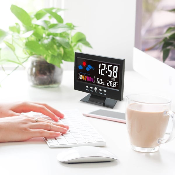 🔥Digital LED-temperatur- och fuktighetsmonitor Väderprognos LED-bordsväckarklocka